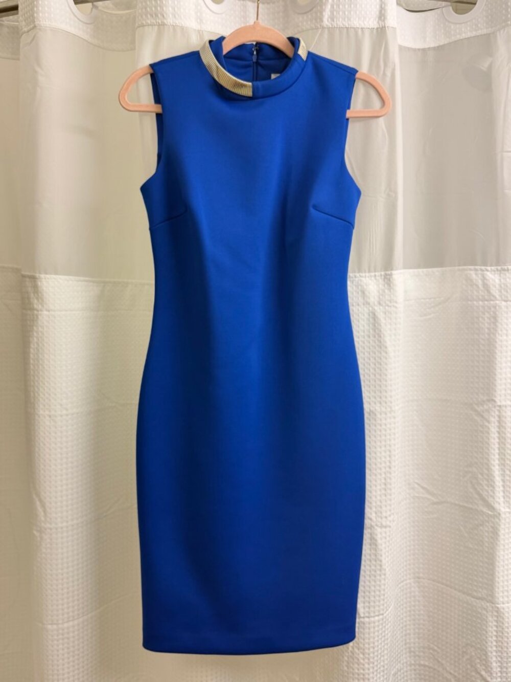 Calvin Klein Royal Blue Sleeveless Sheath Dress Metallic Collar Size 4